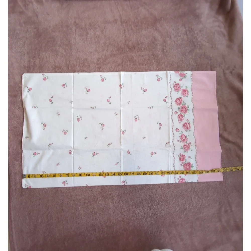 Vintage Pink Rose Floral Standard Pillowcase Pair Cottagecore Shabby Chic Unused